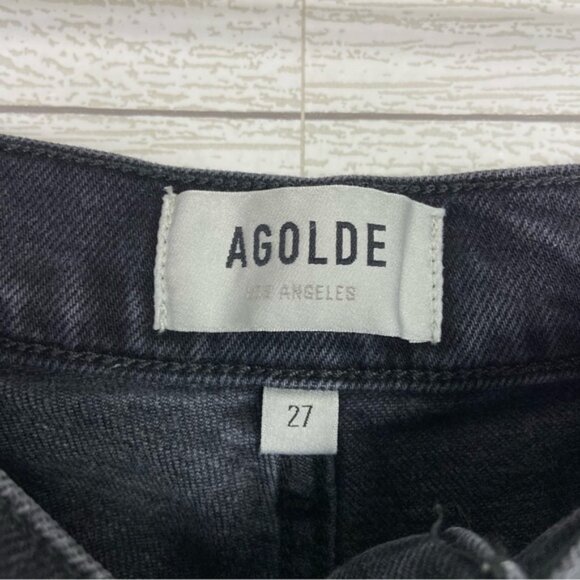 AGOLDE Riley High Rise Straight Crop Denim Jeans Black Pepper 27 Button Classic - Picture 2 of 4